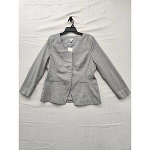 A New Day Womens Collarless Open Front Blazer Grey Textured Jacket L 018061479